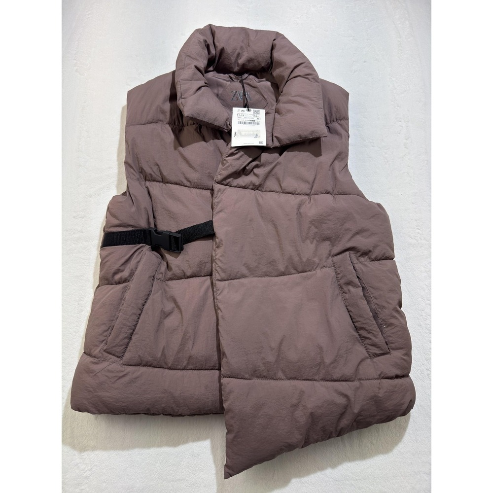 Zara Puffer Vest Youth 11-12 Years Purple Quilted Padded Buckle Winter Gilet
